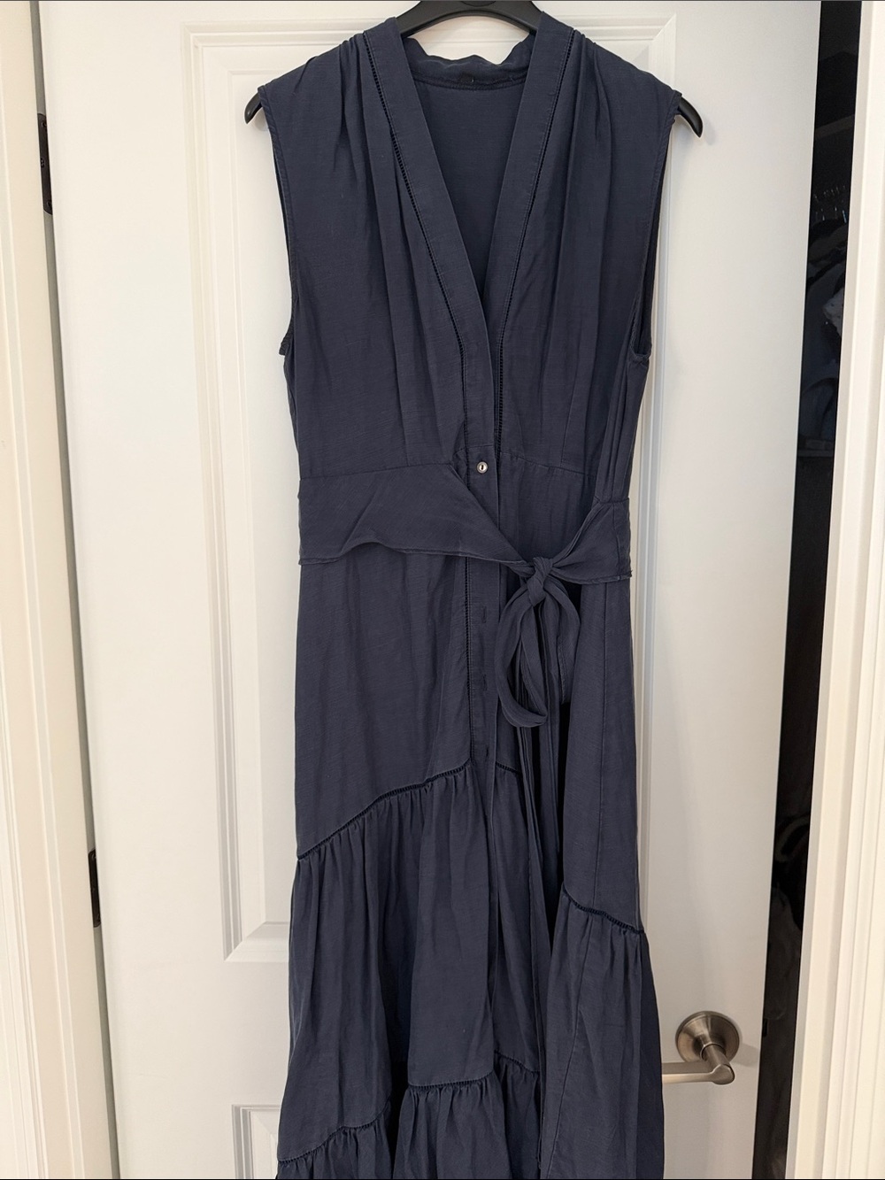 Kobi Halperin Anna Navy Sleeveless Wrap Tiered Dress with Tie Waist